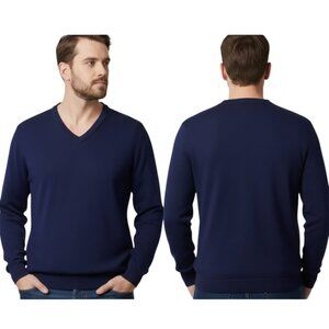 St Michael 100% Cashmere Sweater 38 Navy V-Neck UK Vintage Rare